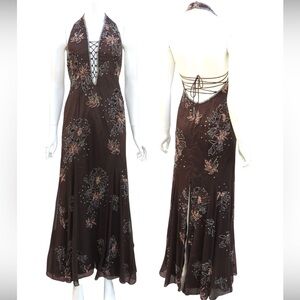 Vintage Y2K 100% Silk Beaded Dress Vintage Beaded Dress Halter Beaded Prom Dress